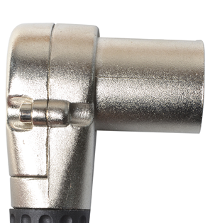 Male XLR Connector With Right Angle Style. Strong Cable Grip, Metal Body